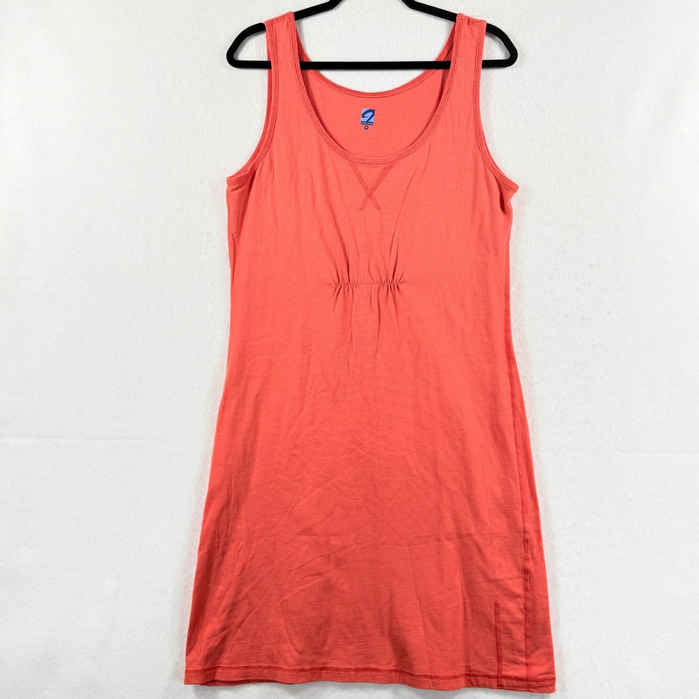 Title Nine Tank Dress Womens Medium Coral Orange Cinched Waist Sporty Gorpcore